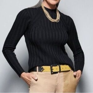 CAbi Black Contour Turtleneck Textured Knit